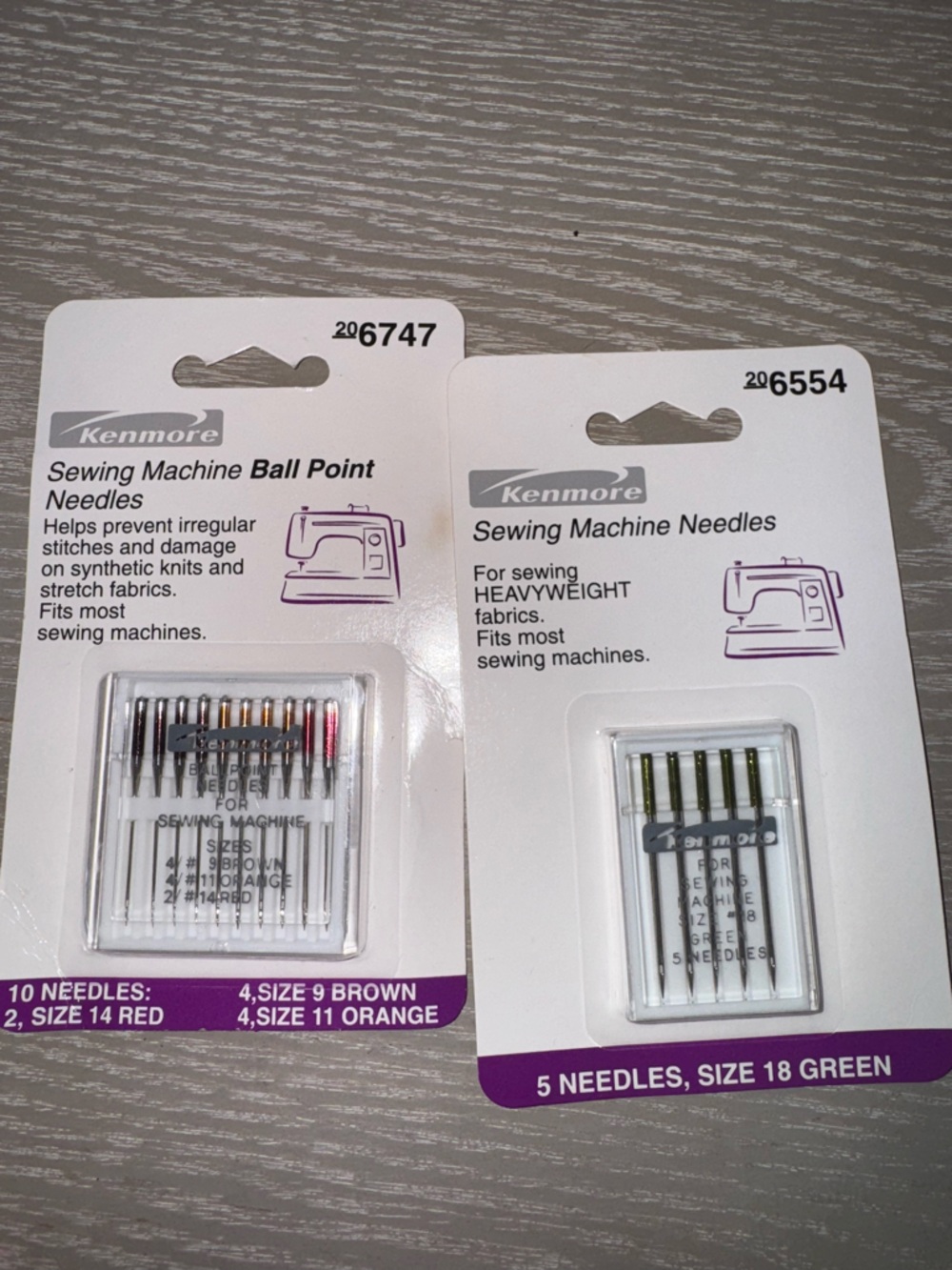 Vtg Kenmore Sewing Machine Needles 2 Pack size 18, 9, 11, 14